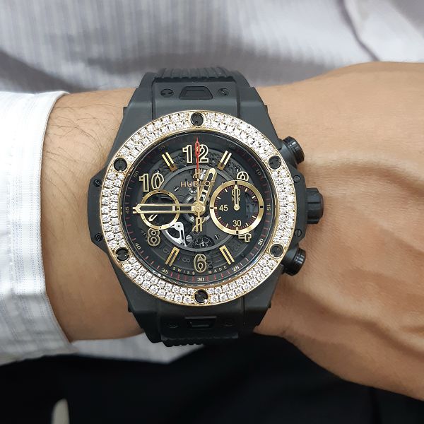 新北流當手錶拍賣 原裝 HUBLOT 宇舶 BIG BANG 鑽圈 48mm 自動 男錶 9成5新喜歡價可議 ZR423